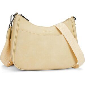 👑Women's Light Yellow Leather Zipper Pocket Adjustable Strap Crossbody Bag